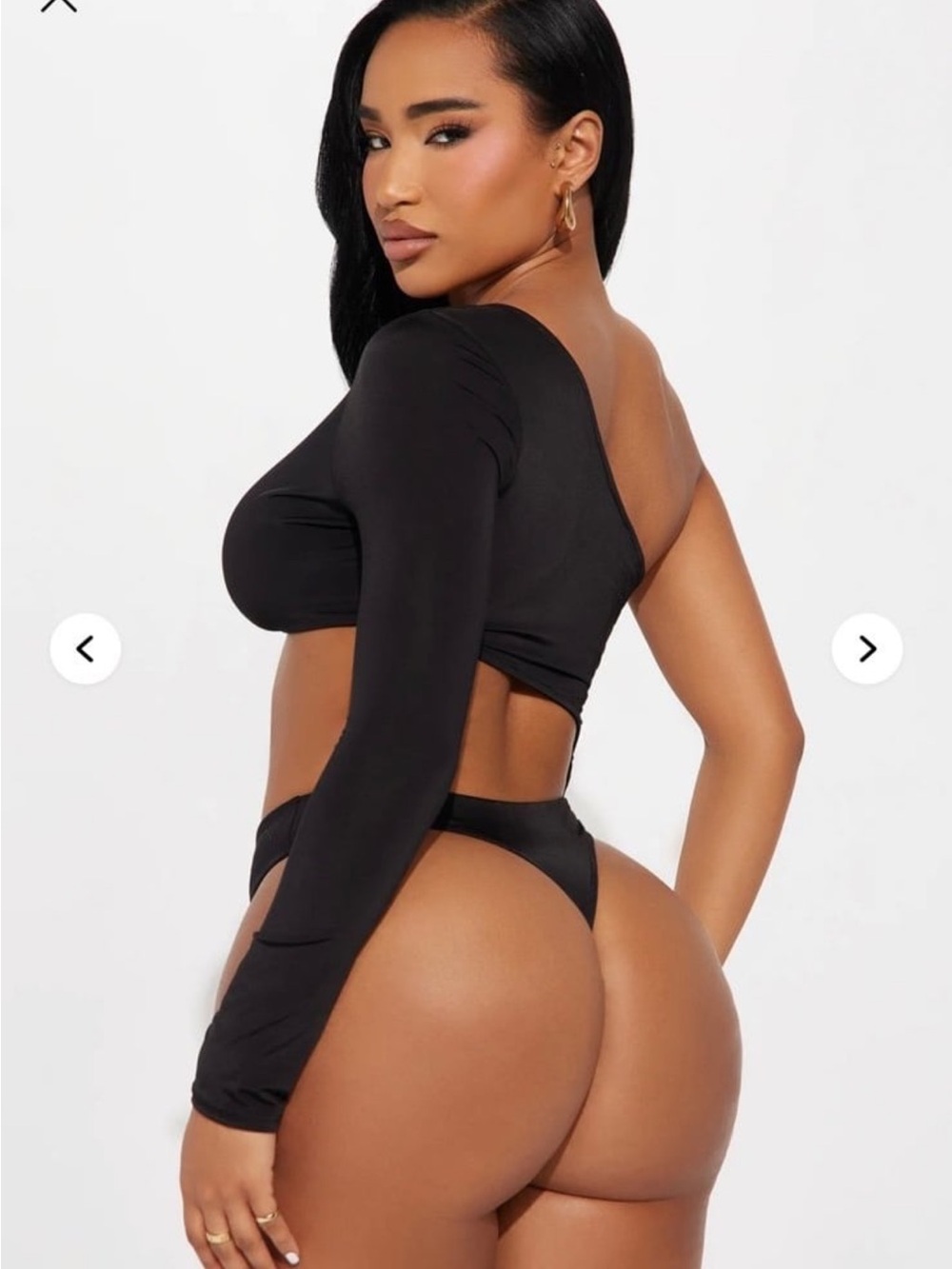 Fashion Nova Black One-Shoulder Cutout Bodysuit - Picture 2 of 3